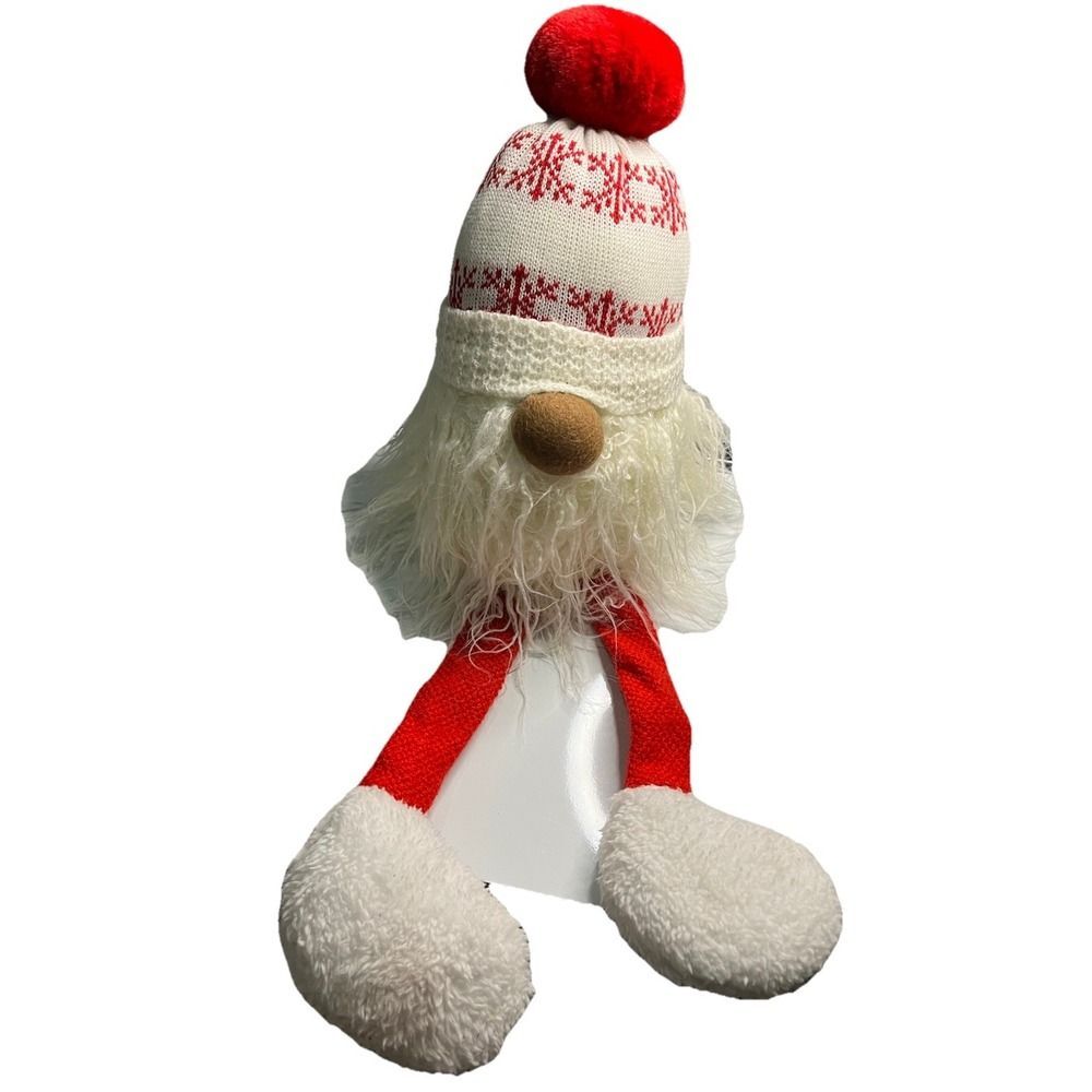 Vtg Plush Christmas Gnome 25" Nordic Snowflake Knit Hat Red Dangle Leg Tomte